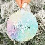 Ornamento Bonito Glitter Holographic Iridescente Girly<br><div class="desc">Um bonito plano de fundo brilhante em lindas cores pastel. Você pode personalizar facilmente com seu monograma e/ou nome personalizado.</div>