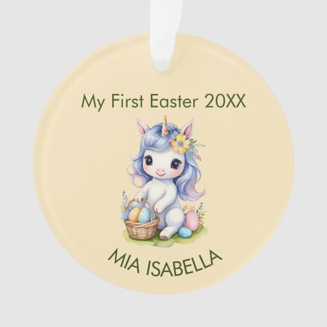 Ornamento Bonito Meu Primeiro Páscoa Unicorn Bebê (Frente)