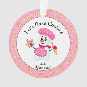 Ornamento Bonito Rosa Snowman Cookie Baker Nome de Natal