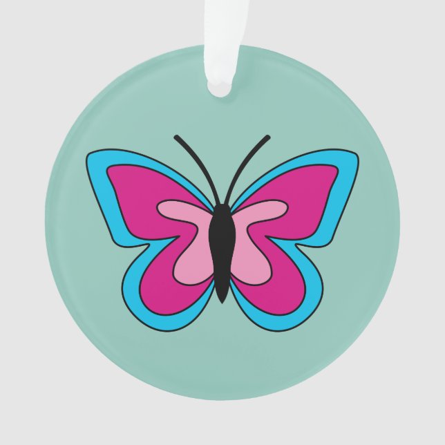 Ornamento Borboleta Azul Magenta Rosa (Frente)