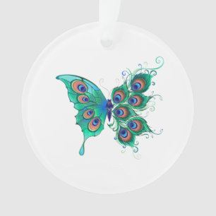 Ornamento Borboleta com Penas de Pavão Verde