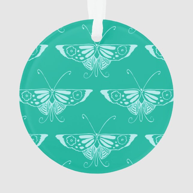 Ornamento Borboleta Deco estilizada - turquesa e aqua (Verso)