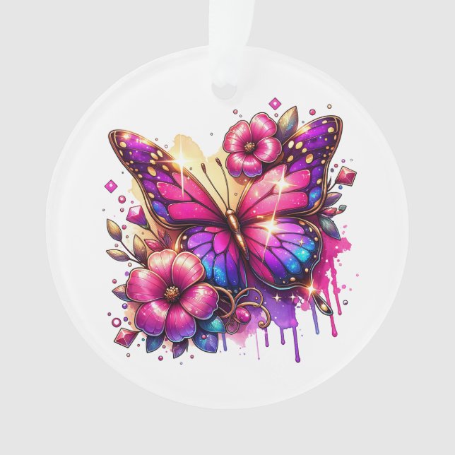Ornamento Borboleta e Flores de Natal Personalizadas (Frente)