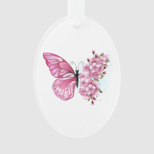 Ornamento Borboleta Flor com Sakura Rosa