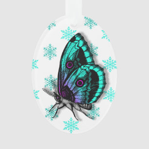 Ornamento Borboleta Teal Mensagem Pessoal de Natal