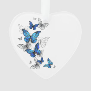 Ornamento Borboletas Azuis Voadoras Morpho