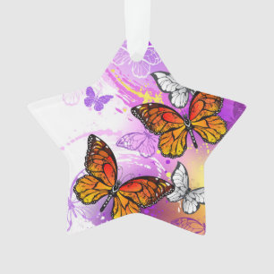 Ornamento Borboletas Monarcas em Fundo Roxo