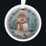 Ornamento Bordado Snowman<br><div class="desc">O efeito bordado faz deste boneco de neve um ornamento espantoso para a sua árvore de Natal ou para um presente de Natal. Adicione um nome à frente que você deseja personalizar!</div>