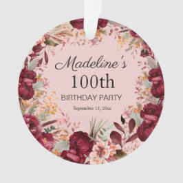 Ornamento Borgonha rosa Floral 100º Aniversário Keepsasasak
