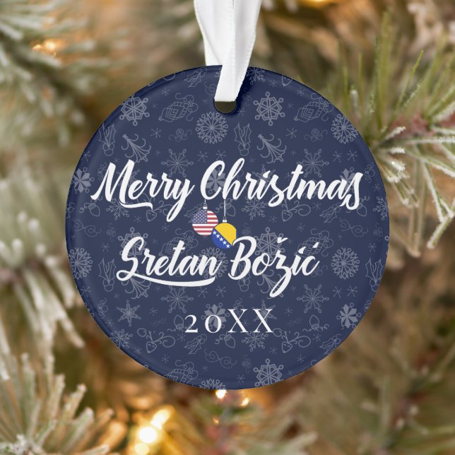 Ornamento Bosnian American With Custom Year Bilingual (Árvore)