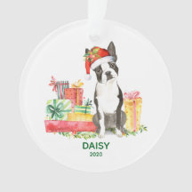 Boston Terrier Ornament com nome de cão