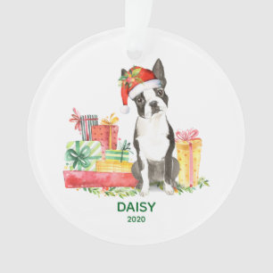 Ornamento Boston Terrier Ornament com nome de cão