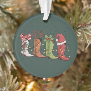Ornamento Bota de Cowboy Natal Ocidental Cowgirl País Xmas