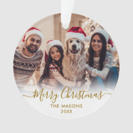 Ornamento Branca 2 Foto Dourada Moderna Feliz Natal