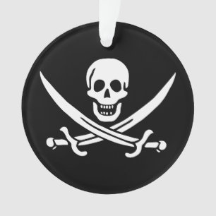 Ornamento Branco, Bandeira Pirata, Calico Jack, Caveira e Cu