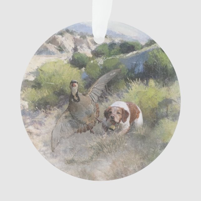 Ornamento Brittany Spaniel caçando partucho chukar, Art (Frente)