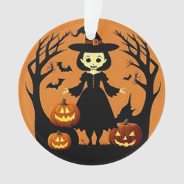Ornamento Bruxa de Halloween com Pumpkins em Spooky Setting
