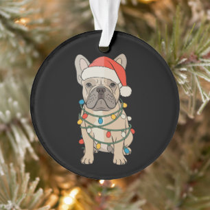 Ornamento Bulldog Francês Cachorro Chapéu de Papai Noel Nata