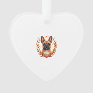Ornamento Bulldog Francês Vintage com Coroa de Folhas de Out