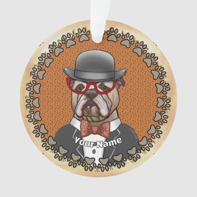 Ornamento Bulldog Usando Óculos (Frente)
