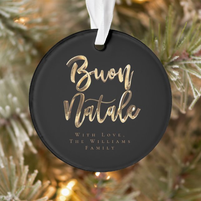 Ornamento Buon Natale Elegant Black e Dourado Script Italian (Árvore)