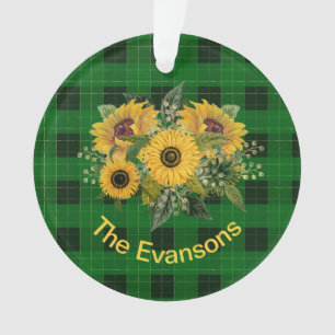 Ornamento Buquê Sunny Sunflower na Xadrez Verde