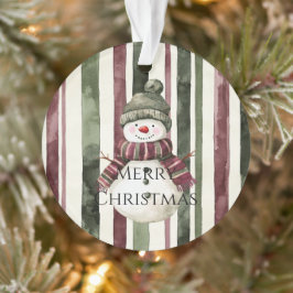 Ornamento Burgundy Cream Pine Green Strips Snowman