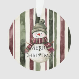 Ornamento Burgundy Cream Pine Green Strips Snowman