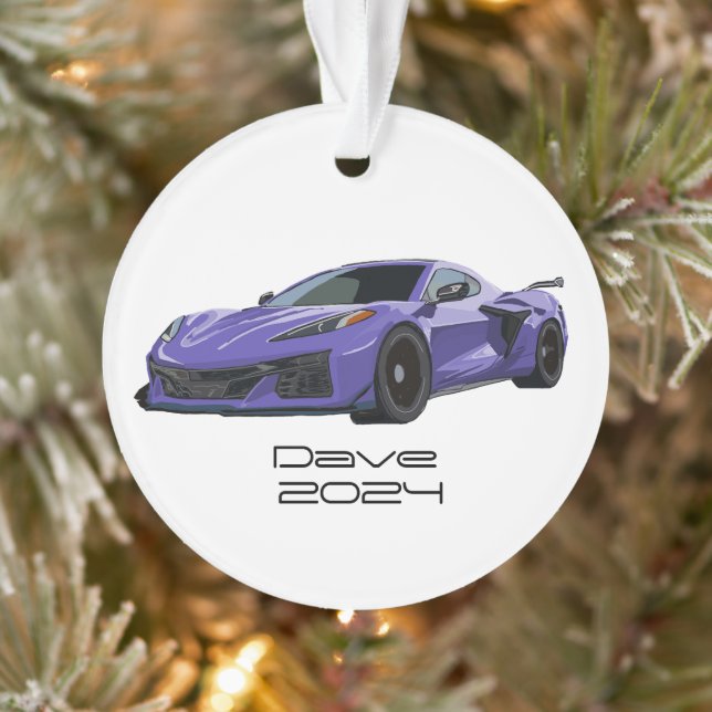 Ornamento C8 Corvette Sports Car Purple Hand Drawn (Árvore)