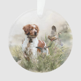 Ornamento Caça com um cão Brittany, Art