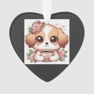 Ornamento Cachorrinho Vintage com Chá