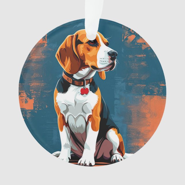 Ornamento Cachorro Beagle em Fundo Abstrato (Frente)
