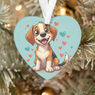 Ornamento Cachorro Beagle Kawaii Fofo com Corações Cachorro