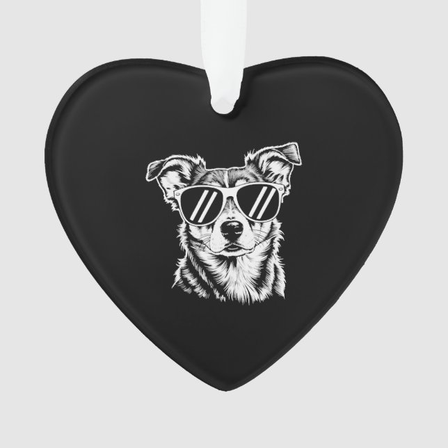Ornamento Cachorro Border Collie Usando Óculos de Sol Pet Vi (Frente)