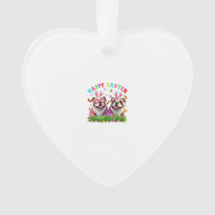 Ornamento Cachorro Bulldog Inglês Fofo e Ovos com Orelhas de