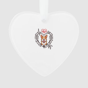 Ornamento Cachorro Corgi Coração Batimento Cardíaco Ekg Grav