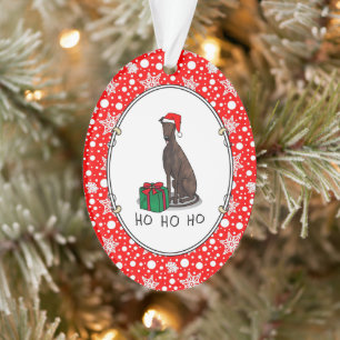 Ornamento Cachorro de Greyhound Santa Hat (brindle) de Natal