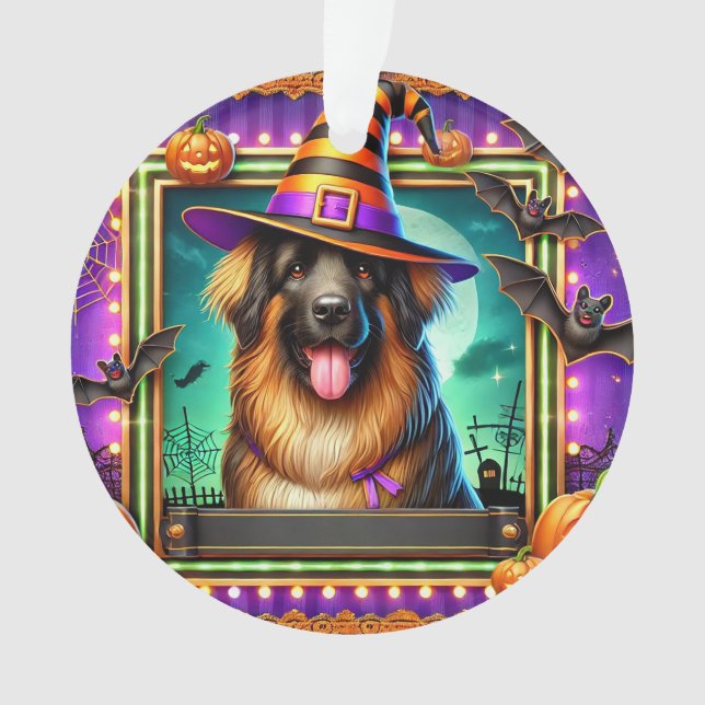 Ornamento Cachorro de Halloween com Chapéu de Bruxa (Frente)