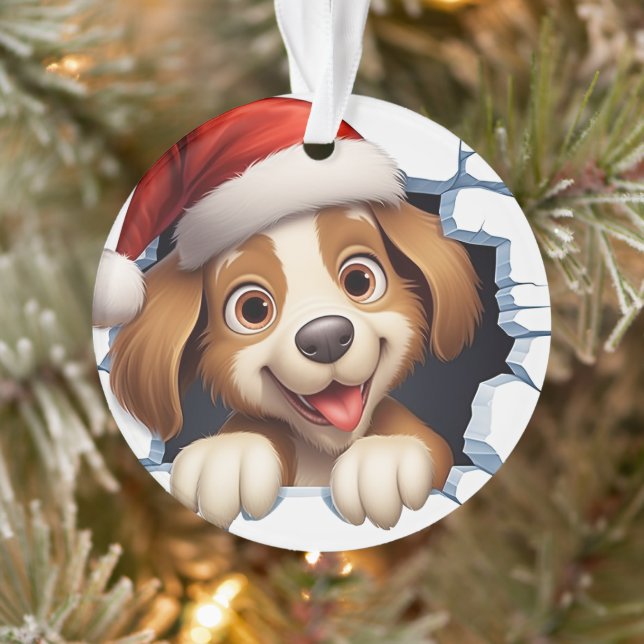 Ornamento Cachorro de Natal bonito na parede ilustrado (Árvore)