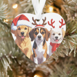 Ornamento Cachorro de Natal Trio Santa Hat Antlers