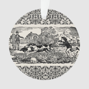 Ornamento Cachorro executando ilustração vitoriana antiga de