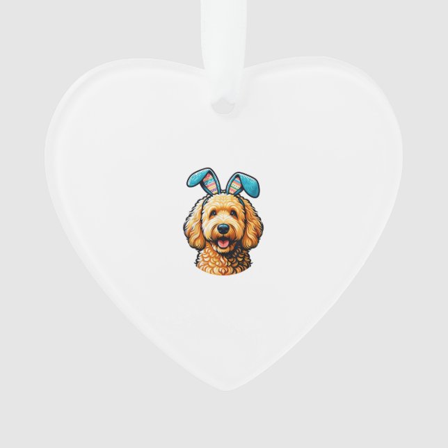 Ornamento Cachorro Goldendoodle de Páscoa Vestindo Orelhas d (Frente)