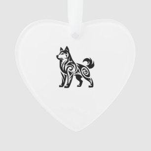 Ornamento Cachorro Husky Tribal Místico Poderoso