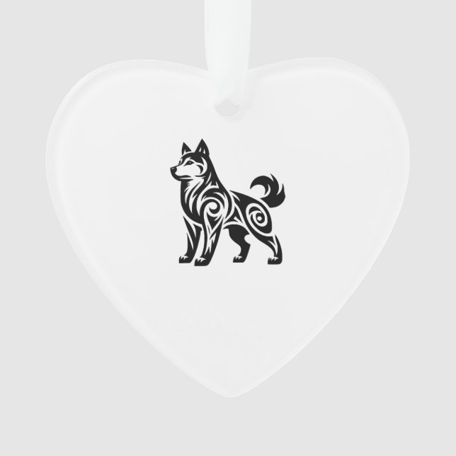 Ornamento Cachorro Husky Tribal Místico Poderoso (Frente)