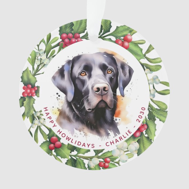 Ornamento Cachorro Negro Labrador Personalizado Wreath Chris (Frente)