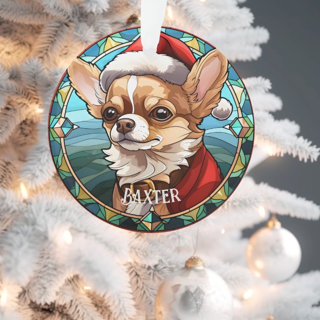 Ornamento Cachorro Personalizado De Vidro Mantido (Custom Chihuahua Christmas Ornament 
)
