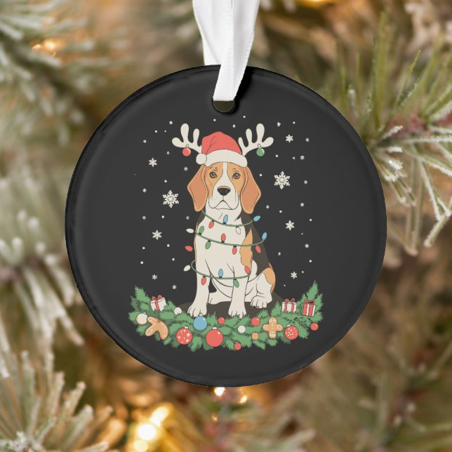 Ornamento Cachorro Pointer Inglês Chapéu de Rena Luzes de Na (Árvore)