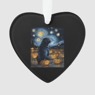 Ornamento Cachorro Pug preto da noite estrelada de van gogh