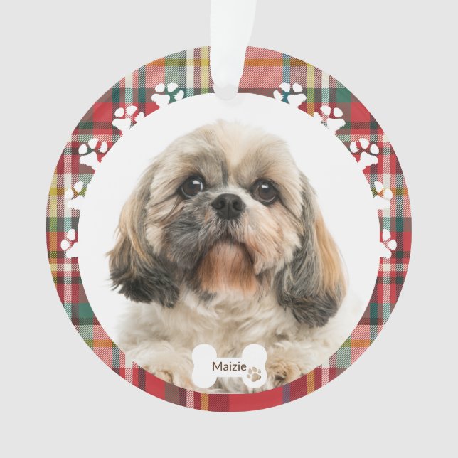 Ornamento Cachorro Shih Tzu Personalizado Foto Natal Feriado (Frente)