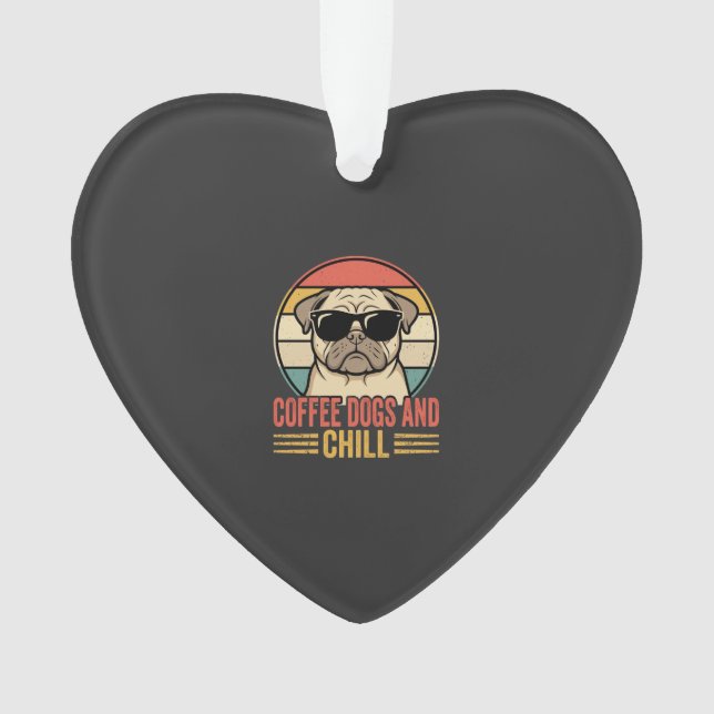 Ornamento Cães de Café e Pug Retro Chill (Frente)
